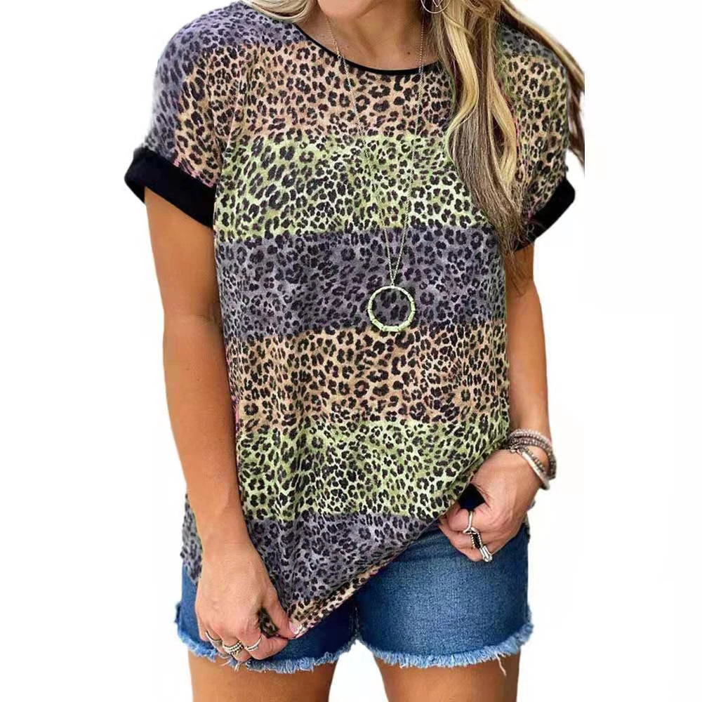 Женская футболка с леопардовым принтом, свободная футболка с круглым вырезом и коротким рукавом, лето 2021 от AliExpress RU&CIS NEW