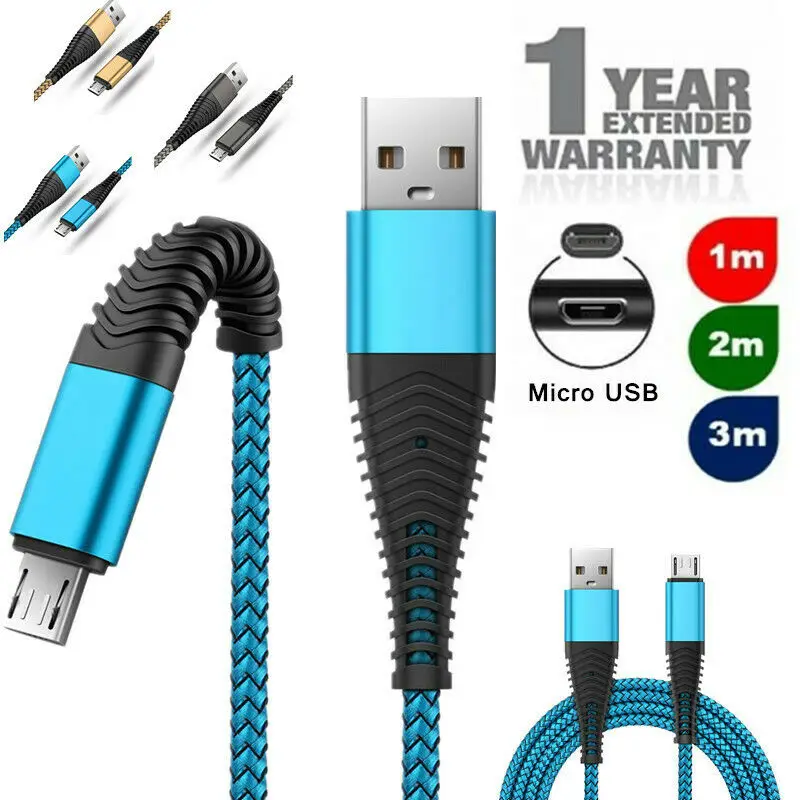 

High Tensile Nylon Braided Micro USB Charger Charging Lead Data Long Phone Cable 1m 2m 3m Hot Charging Data Sync For Xiaomi HTC