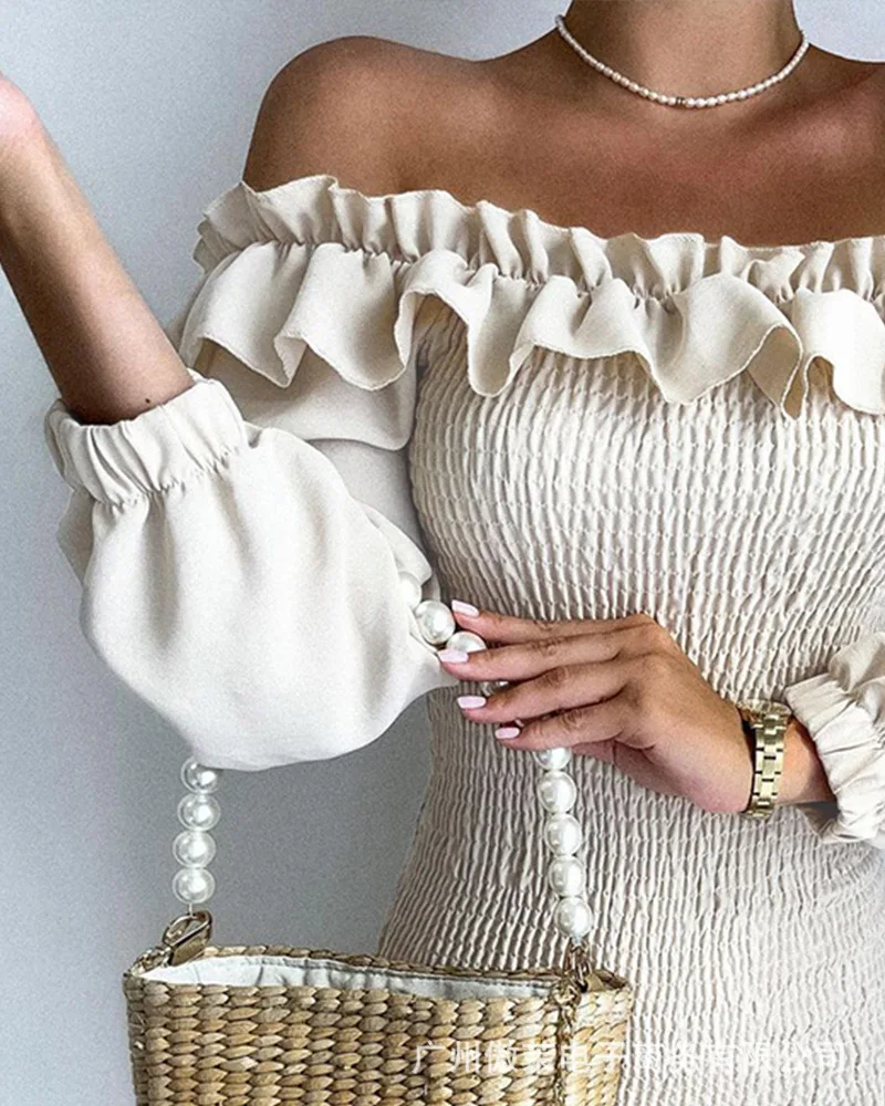 

New sexy women's elegant slim apricot off shoulder tight dress