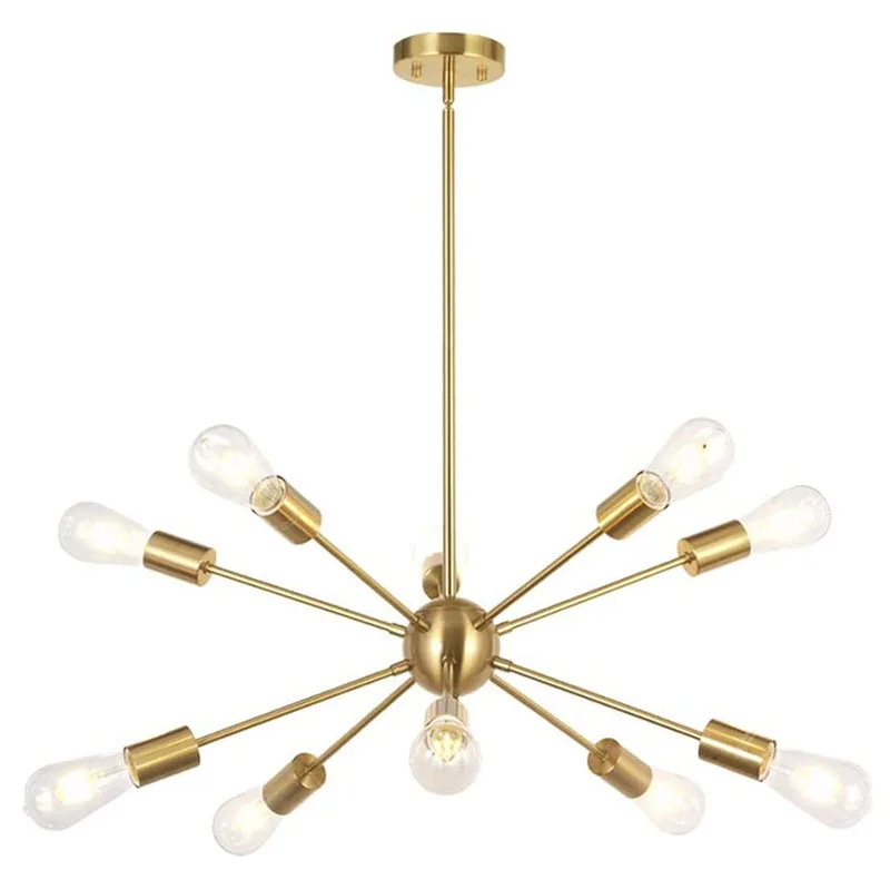 

Sputnik Chandeliers Brass Modern Pendant Lamps Antique Gold Industrial Stair Lighting Fixtures 10 Arms Brushed Nickel Black Tube