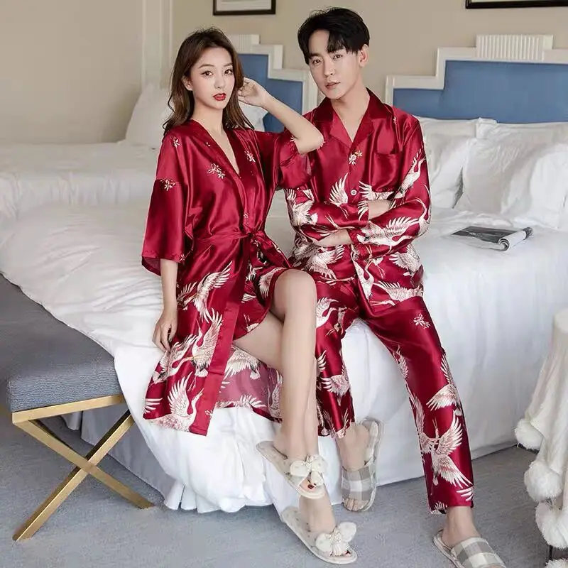 

Luxury Pajama Suit Satin Silk Pajamas Sets Couple Sleepwear Family Pijama Lover Night Suit Men Male Women Casual Home Clothing