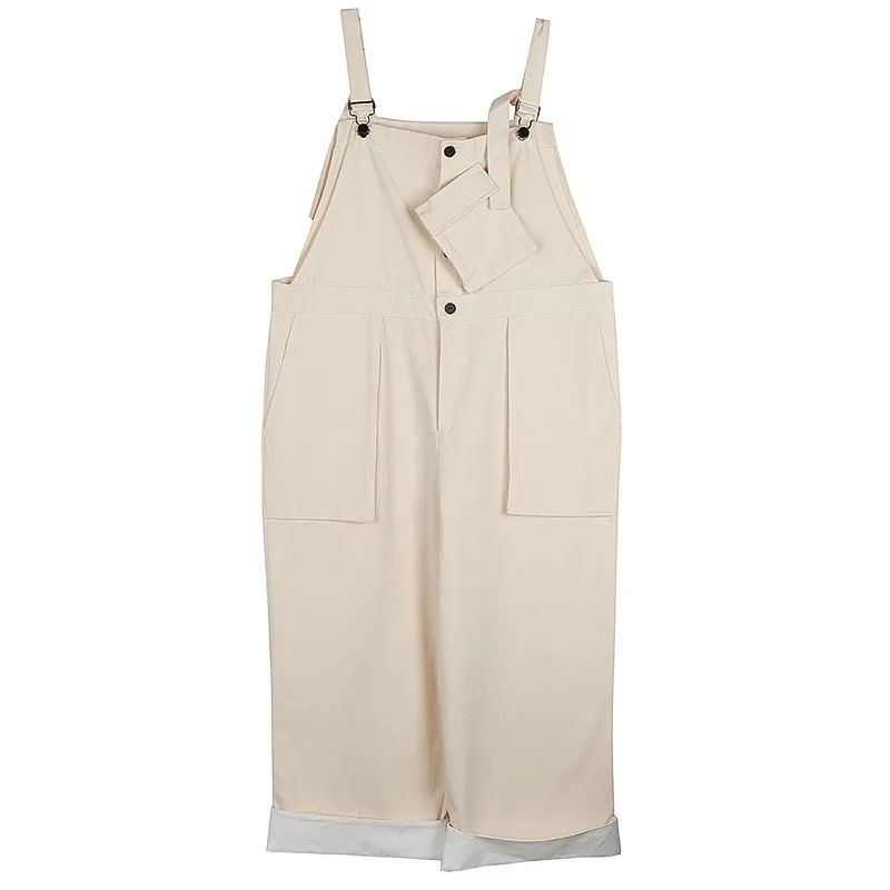 

[EAM] High Waist YellowBig Size Wide Leg Ankle-length Overalls New Loose Fit Pants Women Fashion Tide Spring 2021 1DD708507