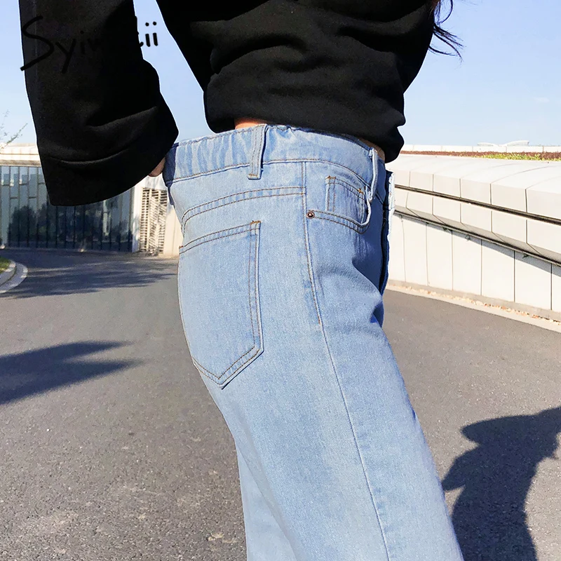 Джинсы Женские однотонные с эластичным поясом батальных размеров|Джинсы МОМ| |