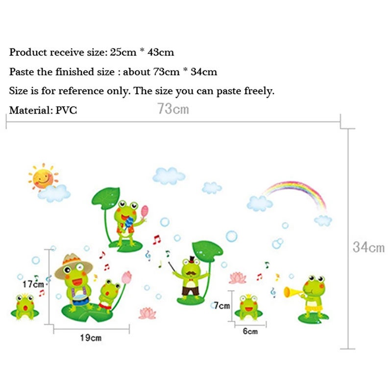 Cartoon Happy Frog Wall Sticker For Kids Room Children's Bedroom Home Decoration Mural Animals Nursery Stickers Wallpaper | Дом и сад