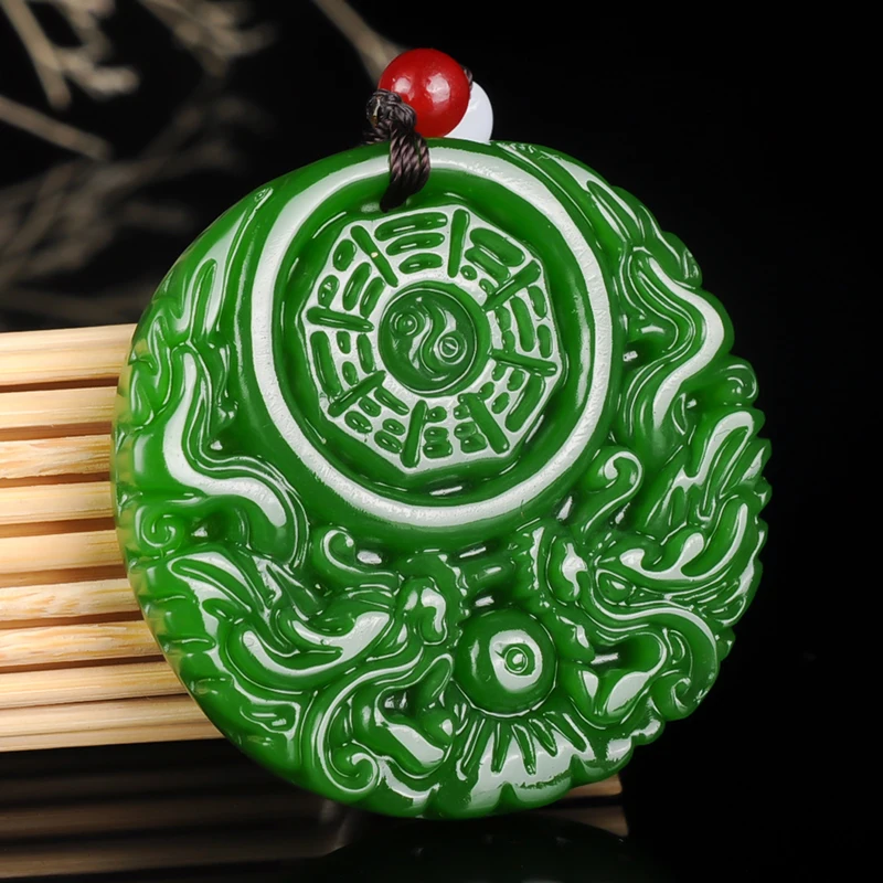 Китайский зеленый нефритовый кулон Taiji Bagua Dragon ожерелье очаровательные ювелирные