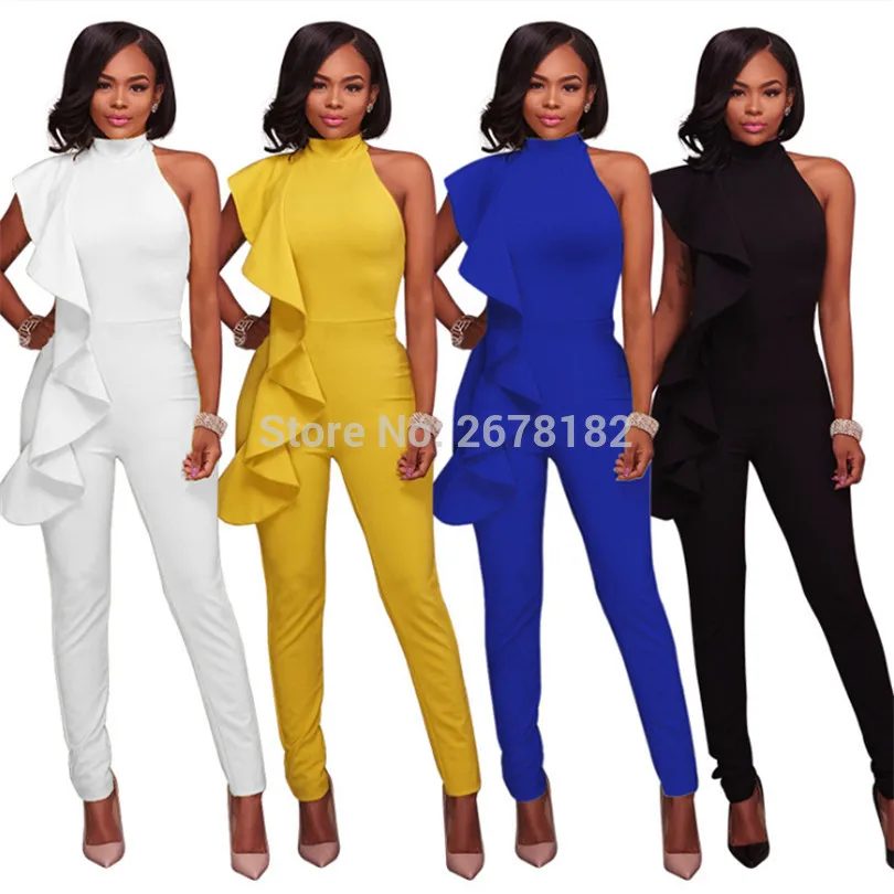 Сексуальные женские комбинезоны с оборками без рукавов комбинезон штаны летняя