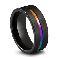 fashion 8mm black stainless steel ring for womenmen accessories wedding band trendy colorful rainbow couple ring