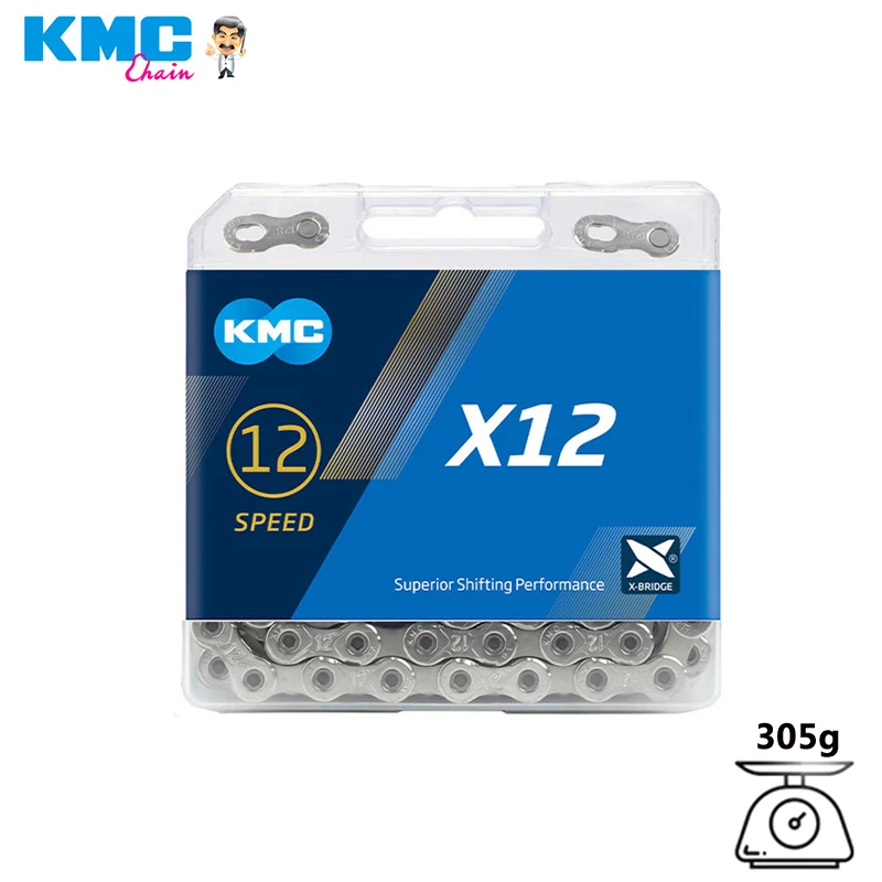

KMC X12 Chain Silver 12 Speed Road Mountain Bike Chain 126 Links with Magic Button Original Boxed Apply to 12S Bicycle Flywheel