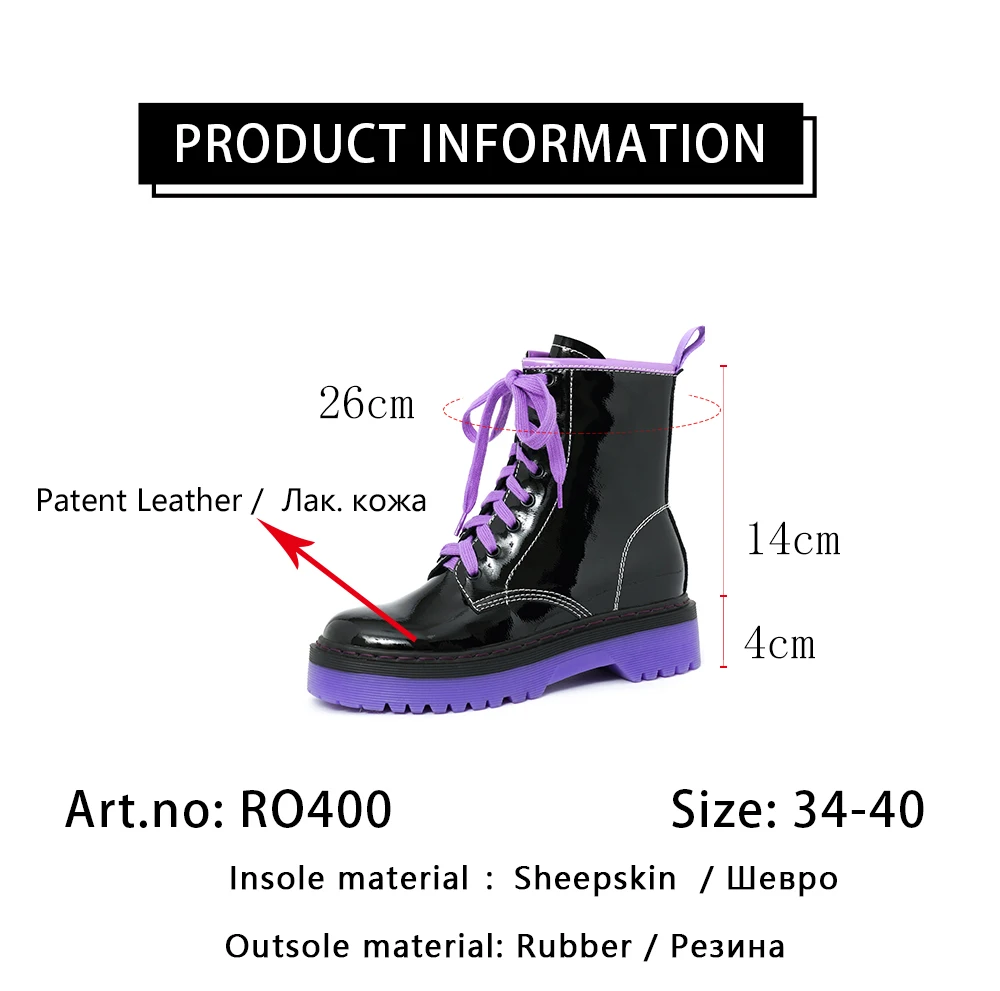 

RJN Stylelish Ankle Boots For Women Colorful Outsole Patent Leather Classic Bootie Autumn Winter 2020 New Women Shoes RO400