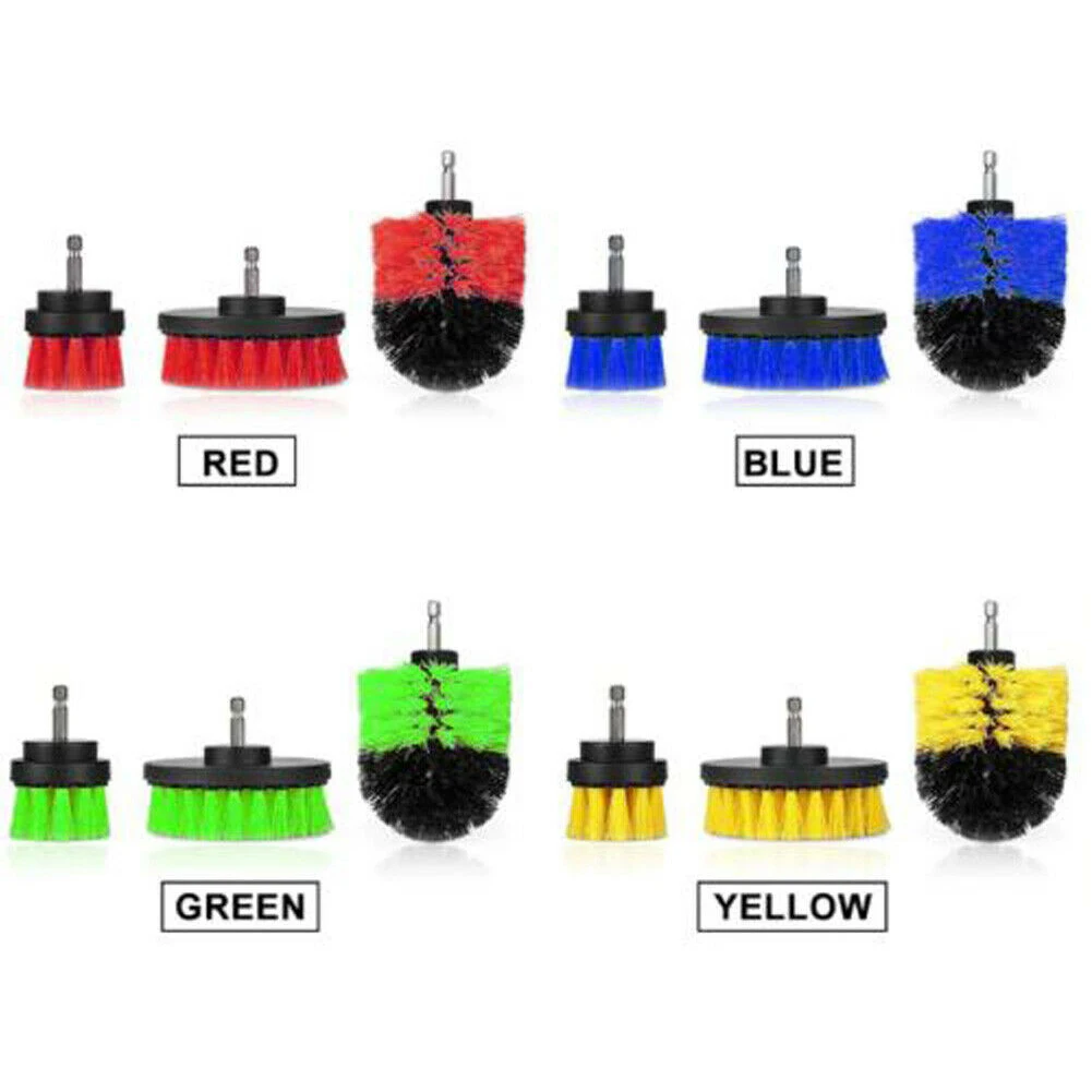 

3Pcs/Set Electric Drill Brush Kit Plastic Round Cleaning Brush For Carpet Glass Car Tires Nylon Brushes Power Scrubber Colorful