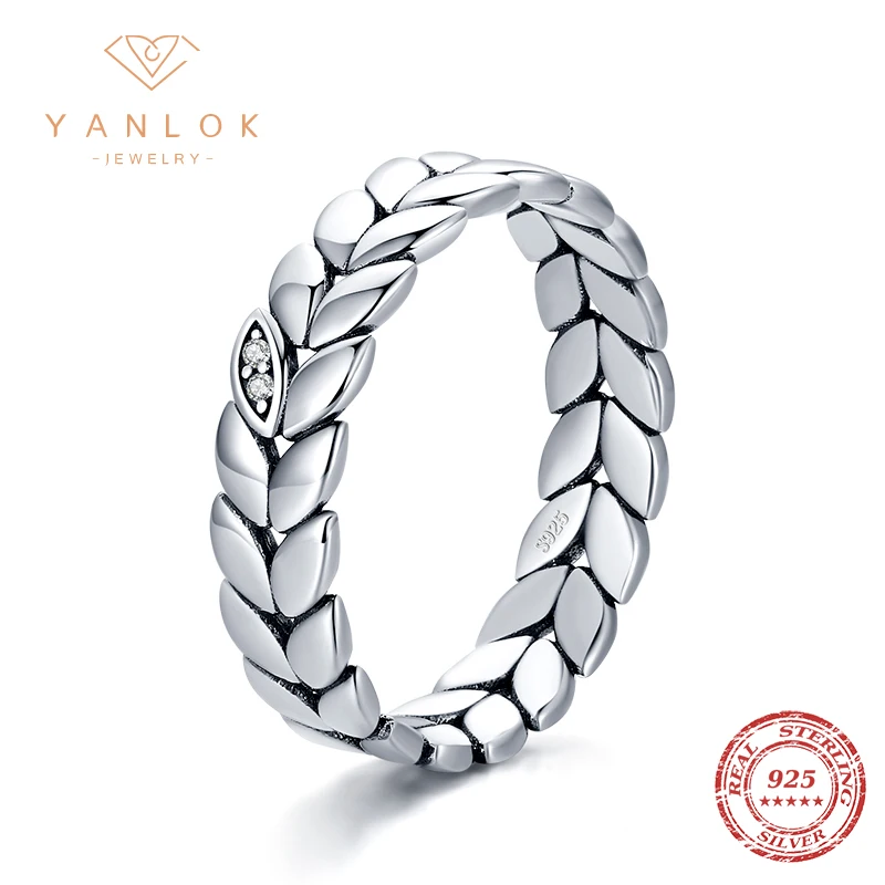 

YANLOK Stackable Finger Rings For Women 925 Sterling Silver Branch Vine Leaf Ring CZ Statement Jewelry Female Bague Accessories