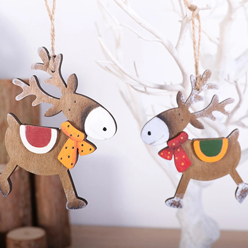 

Wooden Elk Pendants Home Decor DIY Deer Christmas Tree Pendants Kids Gift