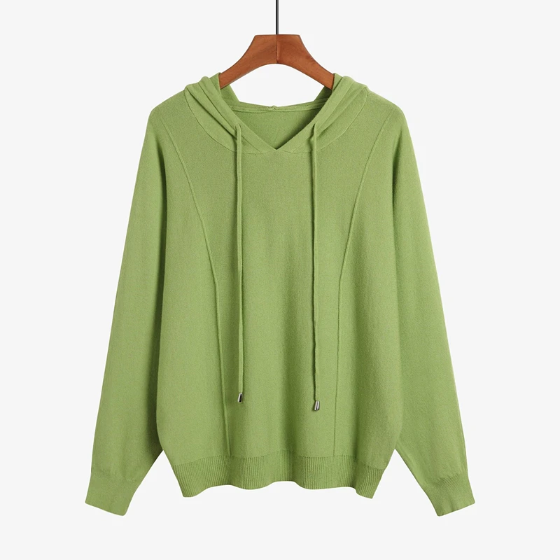 

2021 Spring Autumn Fashion New Female Hooded Bat Sleeve Loose Plus Size Knitted Sweater Top Trendy 459