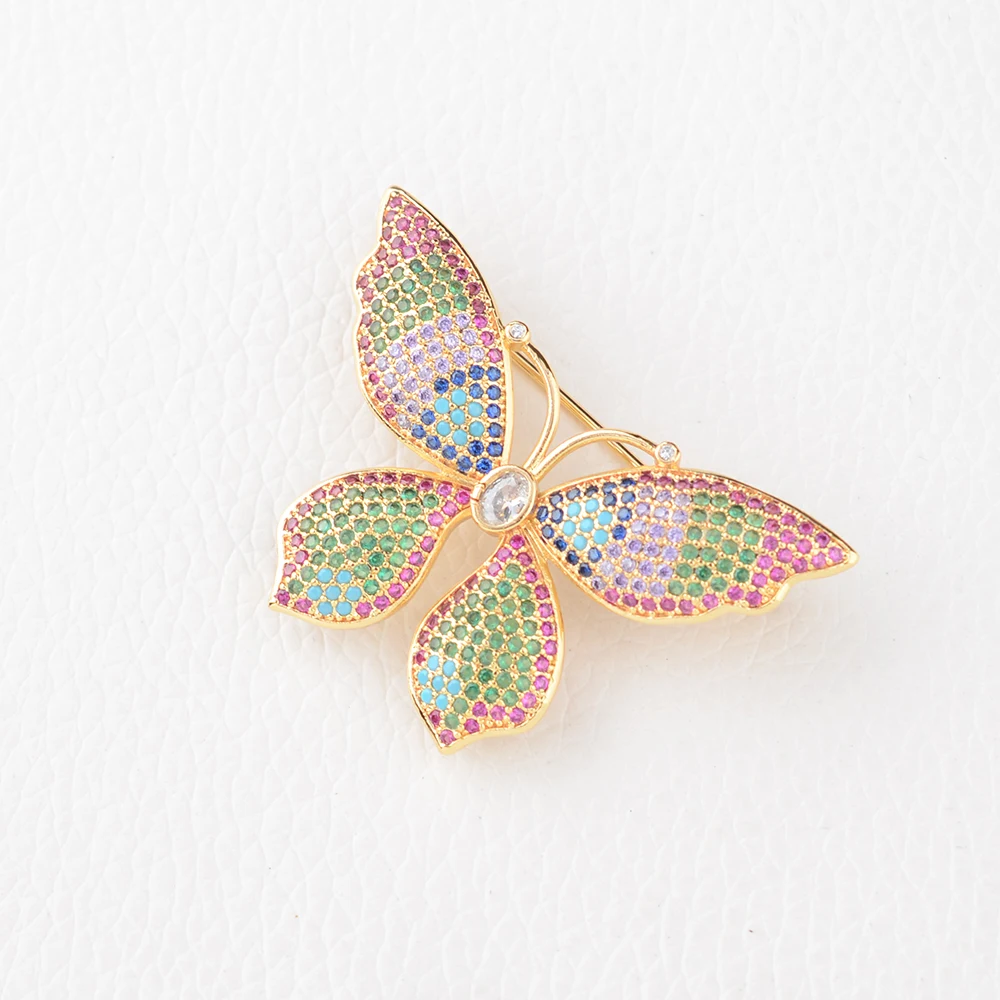 

30*40mm Gold Plated Cubic Zirconia Micro Butterfly Brooch Pin