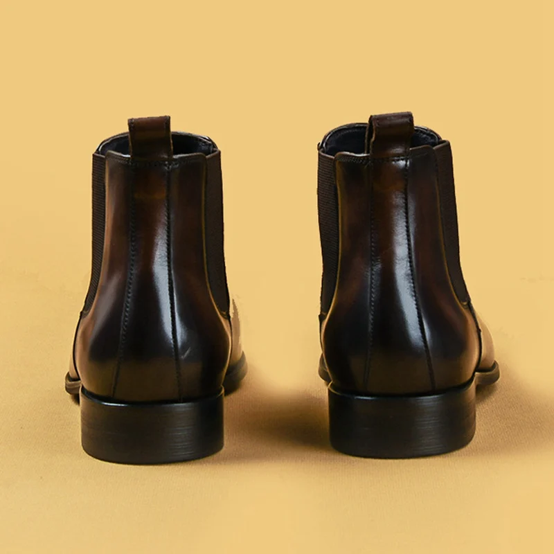 Мужские ботильоны из натуральной кожи с острым носком на высоком каблуке|Ботинки