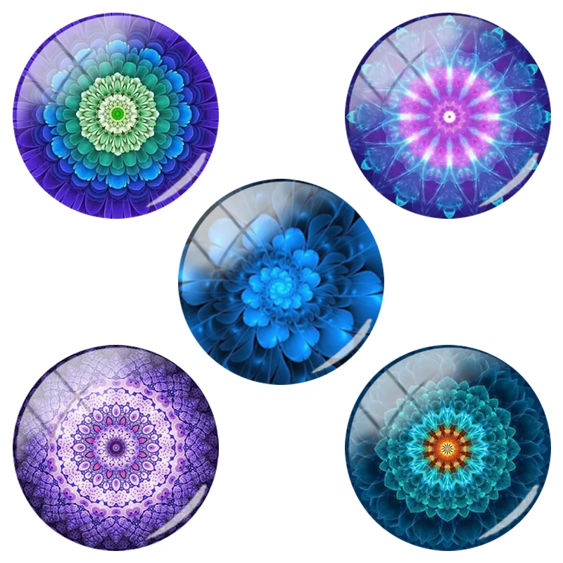 

TAFREE India Sacred Flower Mandala Pattern Glass Cabochon Dome Fashion Jewellery Blanks 12 15 16 18 20 25mm Round Findings