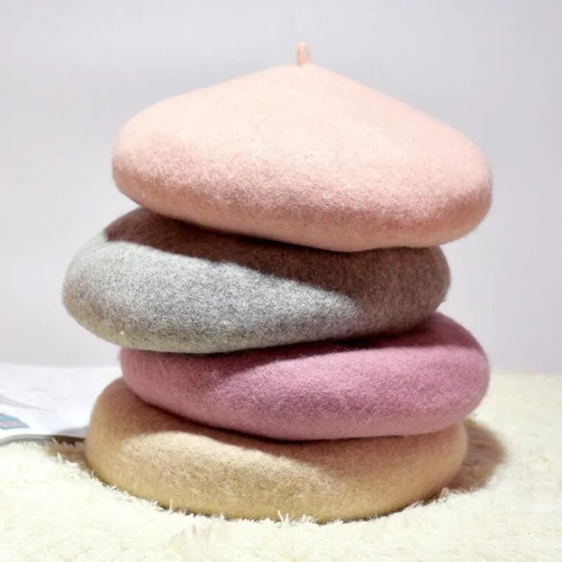 Шерстяной берет женские зимние шапки для женщин плоская шапка вязаные 100%