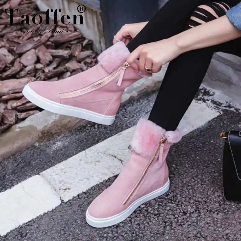 Женские ботильоны с плюшем Taoffen зимние теплые из натуральной кожи на меху молнии