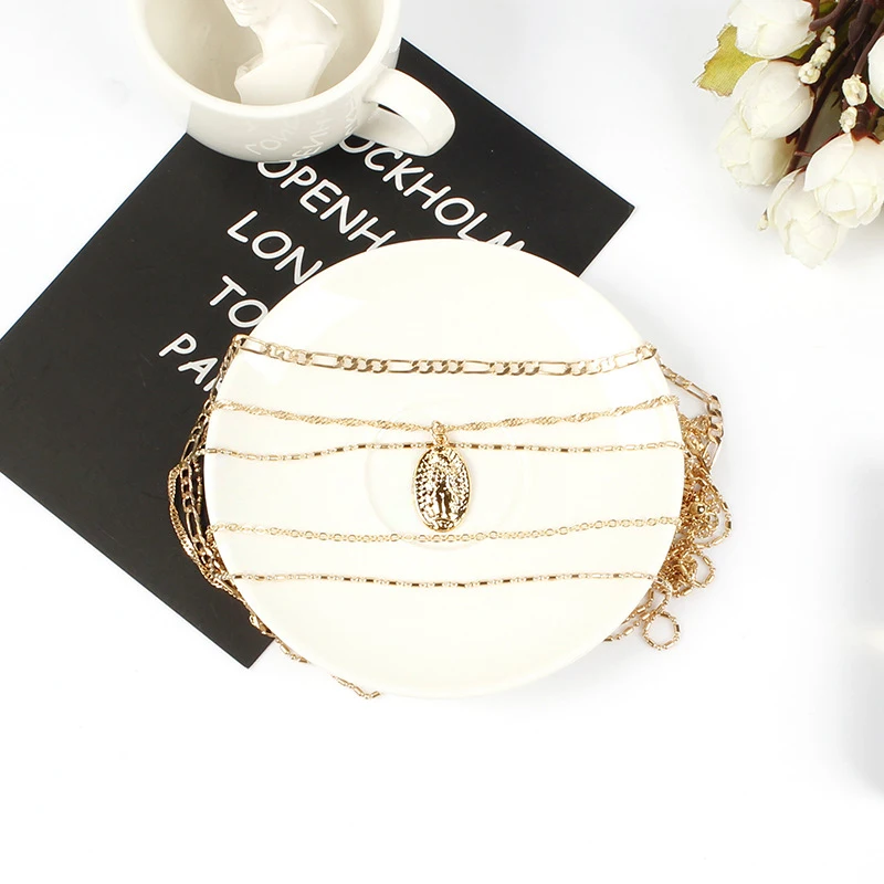 Модное многослойное женское ожерелье с подвеской Богородицы Ювелирное