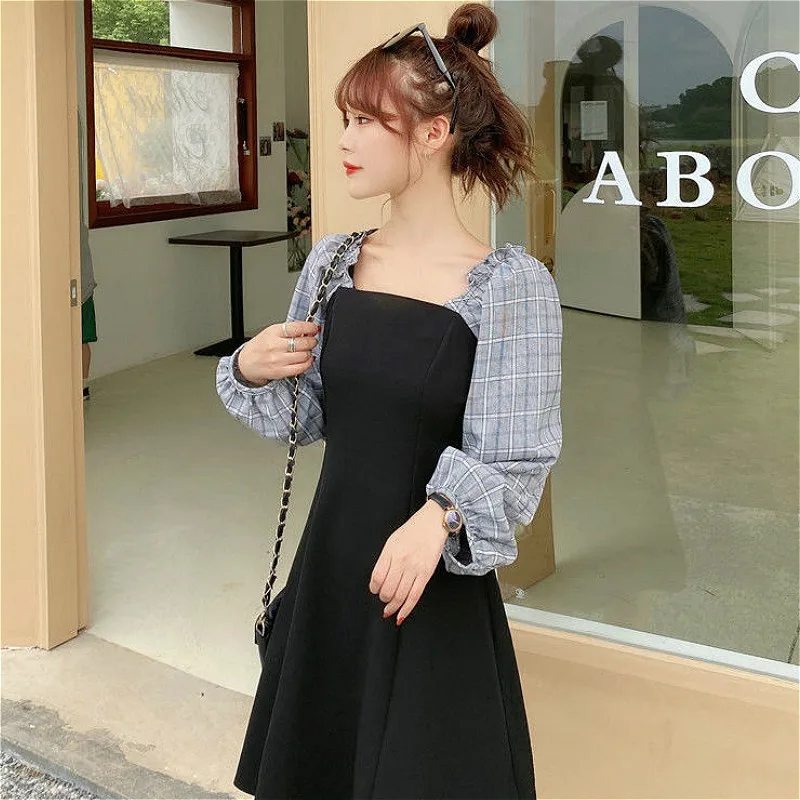

Dresses Women Patchwork Vestidos Feminine Korean Style Spring All-match Long Sleeve Preppy Sweetie Fashion Comfortable Ins New