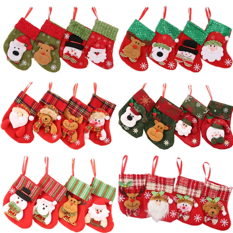 

Merry Christmas Stocking Gift Bags Elk Snowman Santa Socks Christmas Decoration for Home Navidad Ornaments New Year 2022 Decor