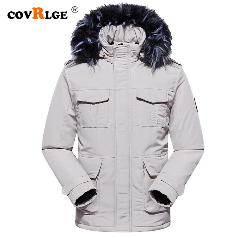 

Covrlge Winter Coat Men Thick Warm Parkas 2019 Hot Fashion Hooded Mens Winter Jacket Windproof Medium Long Coat MWM091