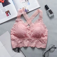 women sexy lingerie lace bra hollow bralette backless top female padded floral brassiere female intimates soft underwear s xl