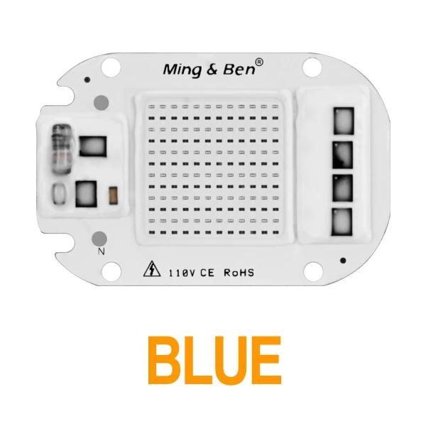 Blue Светодиодный чип COB 20 Вт, 30 Вт, 50 Вт, 110 В, 220 В, цветной смарт-чип IC, теплый белый, холодный белый для DIY, Точечный светильник из бисера, красный, зеленый, желтый - Emitting Color: Blue