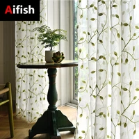 american pastoral elegant window drapes green leaf embroidery tulle sheer soft texture kitchen balcony curtains cortina wp072 4