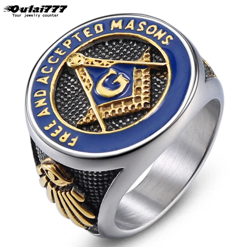 Oulai777 кольцо значок из масонской нержавеющей стали Большое широкое цветное