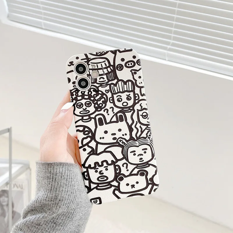

Retro rabbit bear friends doodle line art Japanese Phone Case For iPhone 12 11 Pro Max Xr Xs Max 7 8 Plus 7Plus case Cute cover