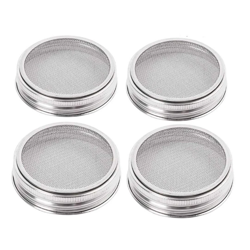 

4pcs Stainless Steel Sprouting Jar Lids Mesh Strainer Seed Germination Lid Kit For Wide Mouth Mason Jar Sprout Growing