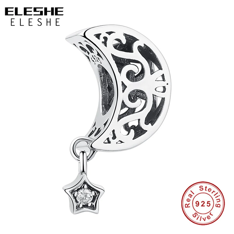 ELESHE 100% 925 пробы серебро Ажурные Носки с рисунком Луны и звезды Очаровательные