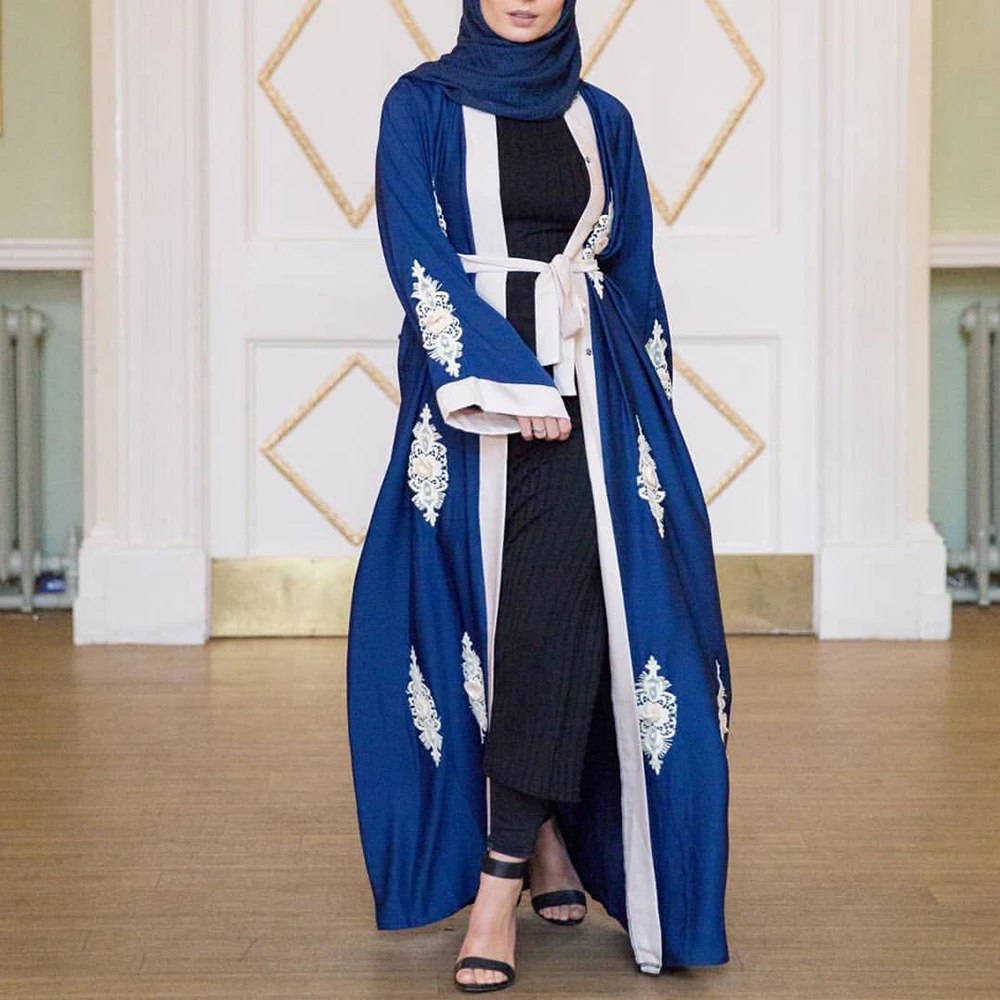 

Ramadan Eid Mubarak Blue Abaya Kimono Cardigan Turkey Hijab Muslim Dress Islamic Clothing Abayas Women Dubai Kaftan Oman Robe