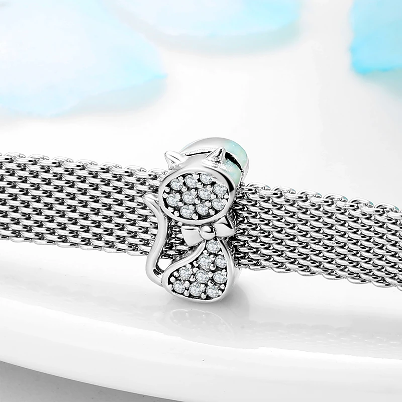 Женский браслет из серебра 925 пробы с зажимом в виде кошки | Украшения и