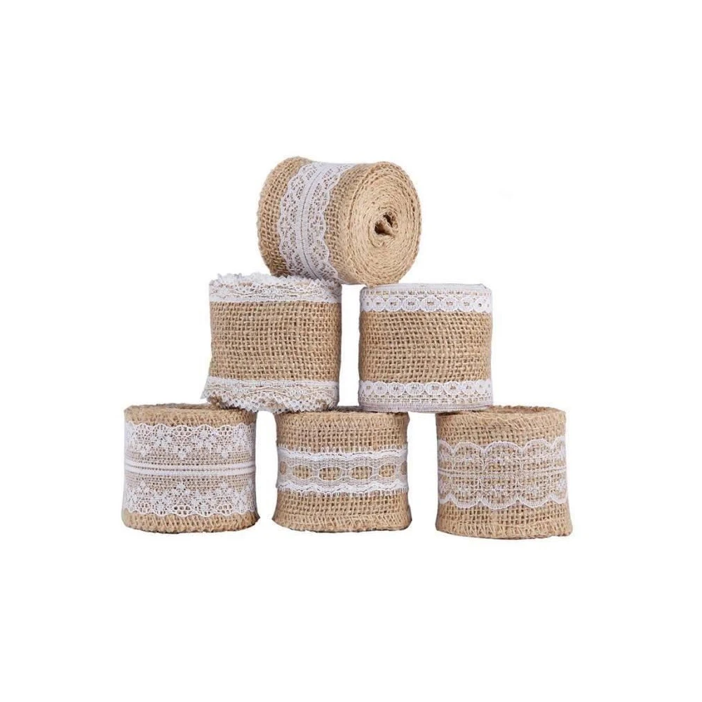 

6pcs 5cmx2m Handmade Lace Linen Roll Elegant White Brown Lace Ribbon DIY Crafts Gift Box Packaging Box Tied Decorative Ribbon