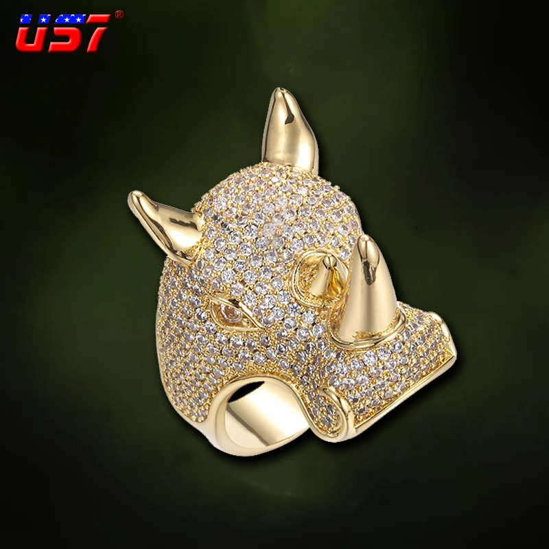 

US7 Fashion Iced Out Rhino Rings Animal Shape Men Micro Paved Cubic Zircons Rings for Hip Hop Punk Fashion Jewelry
