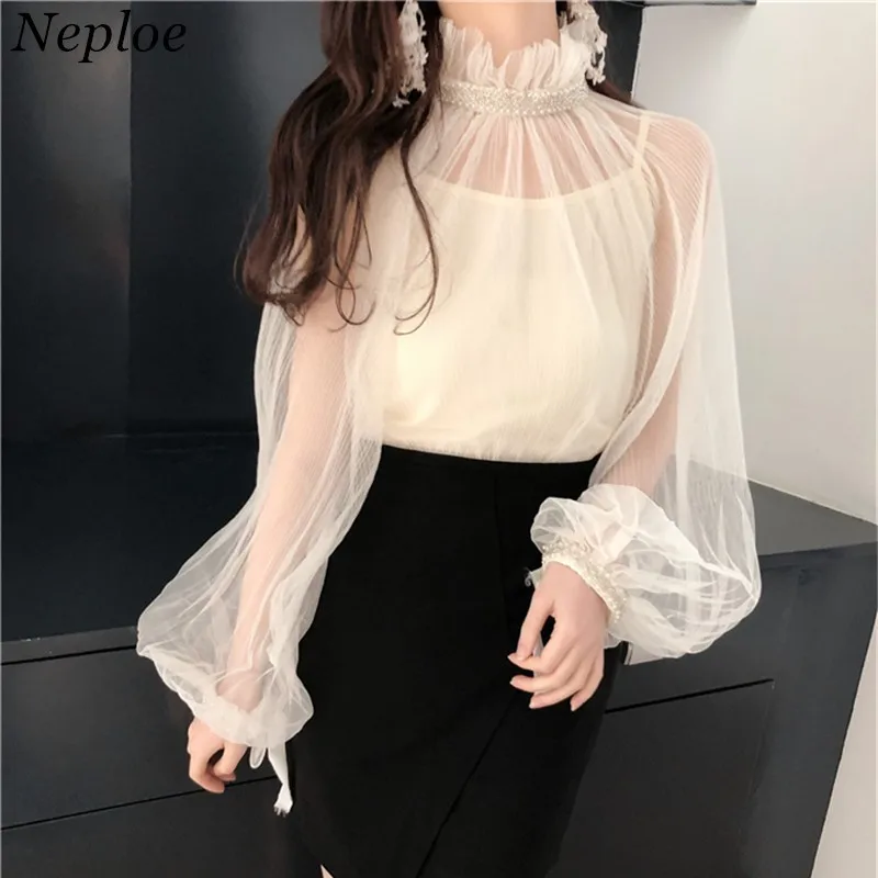 Женские прозрачные сетчатые рубашки Neploe Весенняя однотонная блузка из двух