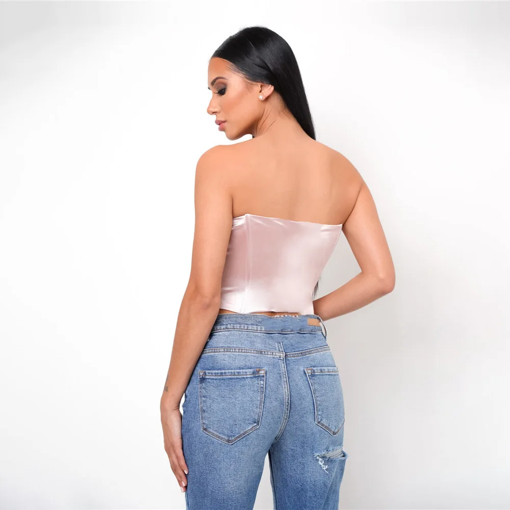 Женский атласный корсет Y2K летний укороченный Топ без бретелек на пуговицах