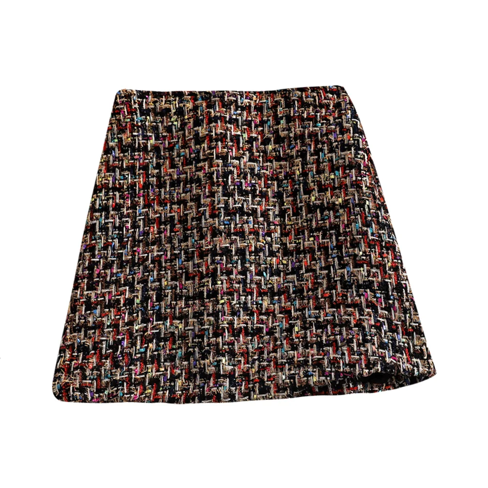 Твидовый плед Новый с высокой талией золотой шелк на сумку юбку бедра женщин |