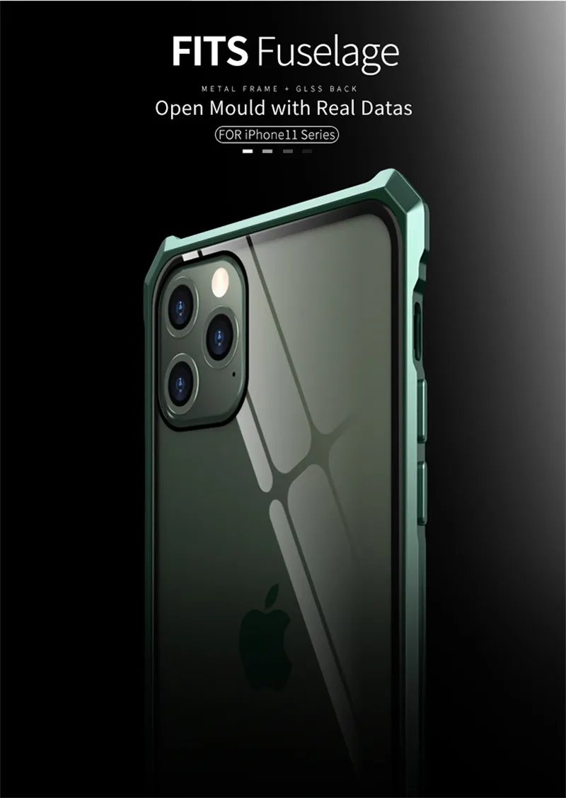 Для iPhone 11 Pro Max чехол Роскошный Алюминиевый металлический каркас жесткие прозрачные чехлы с закаленным стеклом для iPhone 11 Pro 11Pro Coque Funda