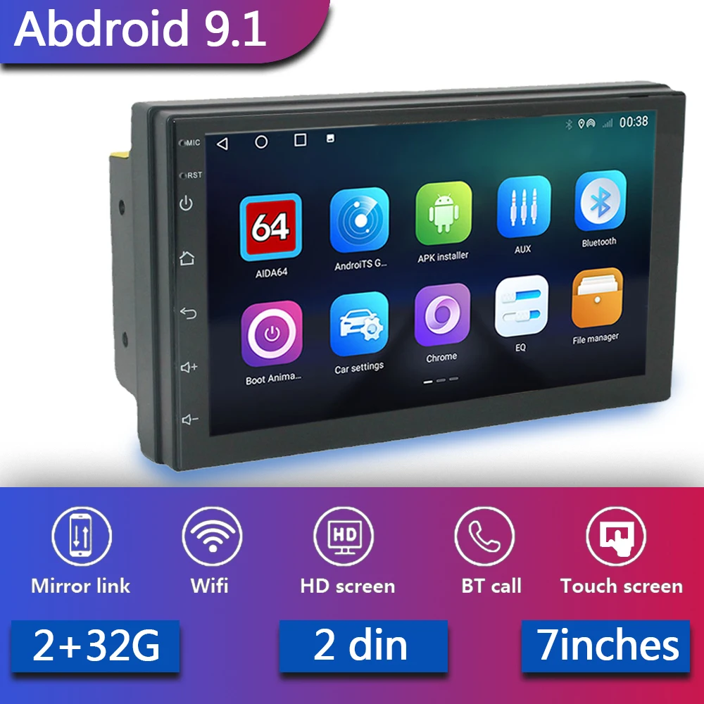 

Автомагнитола 2 Din с поддержкой Wi-Fi и Bluetooth, мультимедийный видеоплеер на Android 9,1 с GPS-навигацией и 7-дюймовым Сенсорным TFT-экраном, автомобильны...