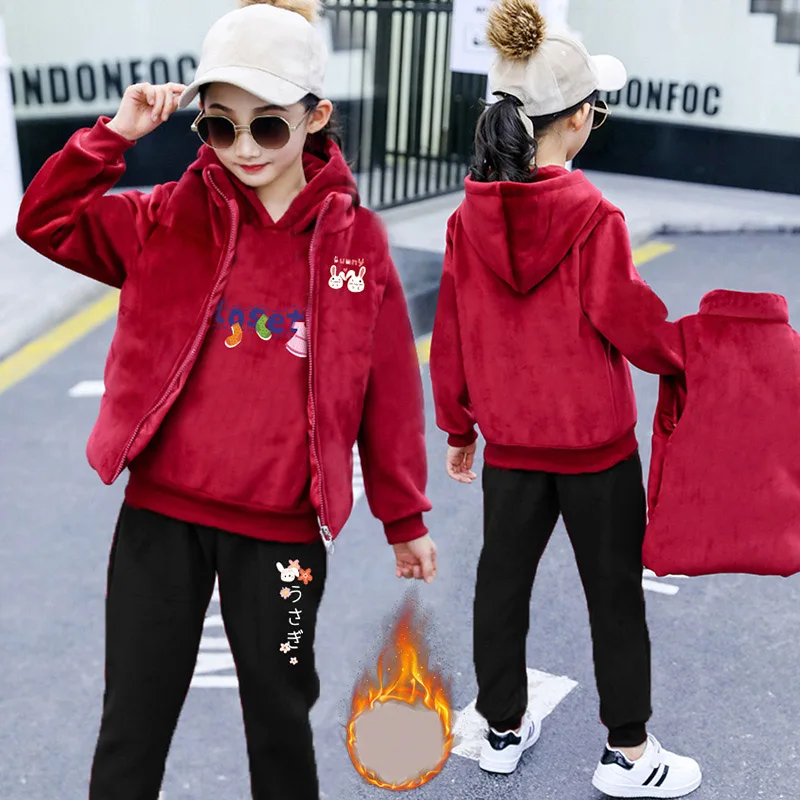 Детский комплект из 3 предметов жилет + свитер брюки одежда для маленьких девочек