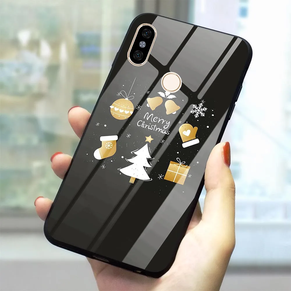 Новогодний чехол для телефона Xiao mi Pocophone F1 Note 5 6 7 Pro Red mi 4X 6A mi A1 A2 8 Lite 9 из закаленного стекла