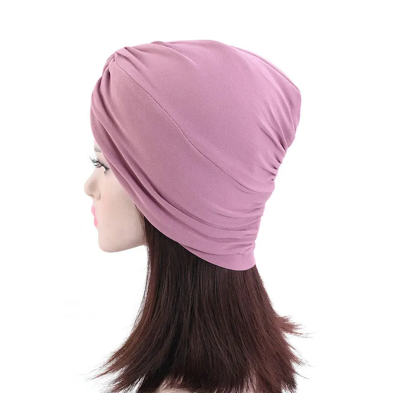 

Cross Women Solid Turband Hat Head Cover Resuable Muslim Night Cap Round Bonnet Hat Folds Headscarf Sleep Hat Twist Cap Hat