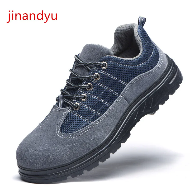 

Men Safety Shoes Steel Toe Breathable Cow Suede Working Shoes Non-slip Anti-Smashing and Piercing Safety Boots Direct Delivery