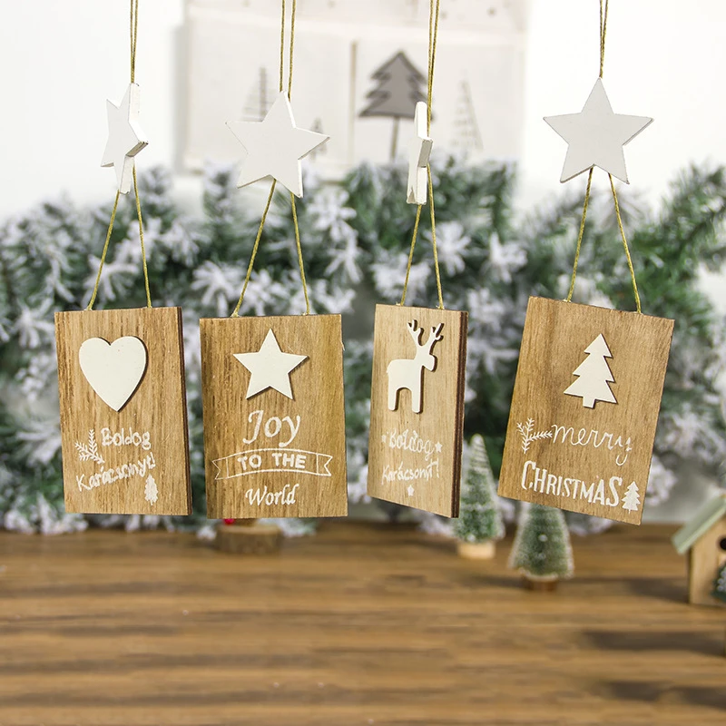 1pc New Year Natural Wood Christmas Tree Ornament Wooden Hanging Pendants Gifts Elk Decor for Home Navidad 2020 Noel | Дом и сад