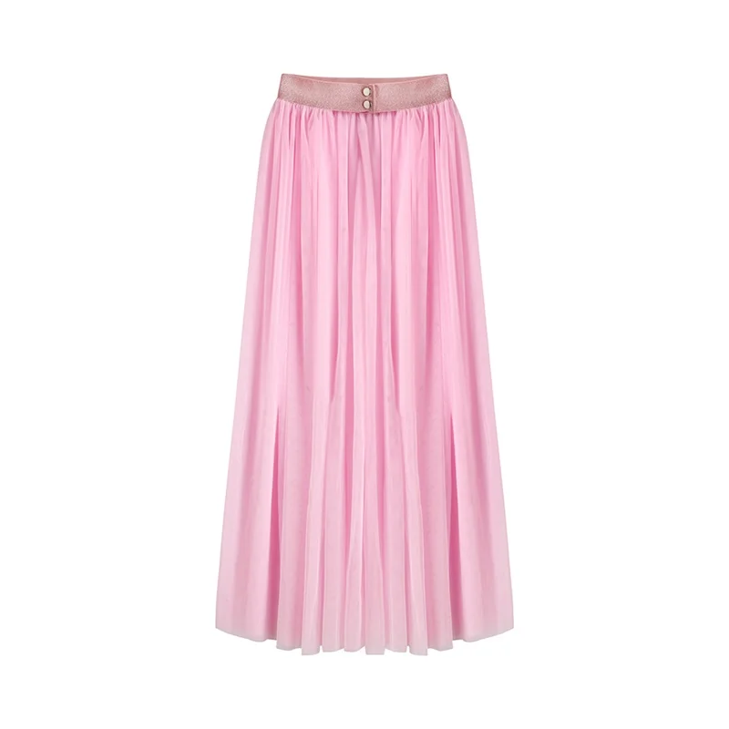 

Summer High Elastic Waist Mesh Long Maxi Pleated Skirt Women Ruffle Front Split Skirts Holiday Wear Skirts Beach Sunskirt
