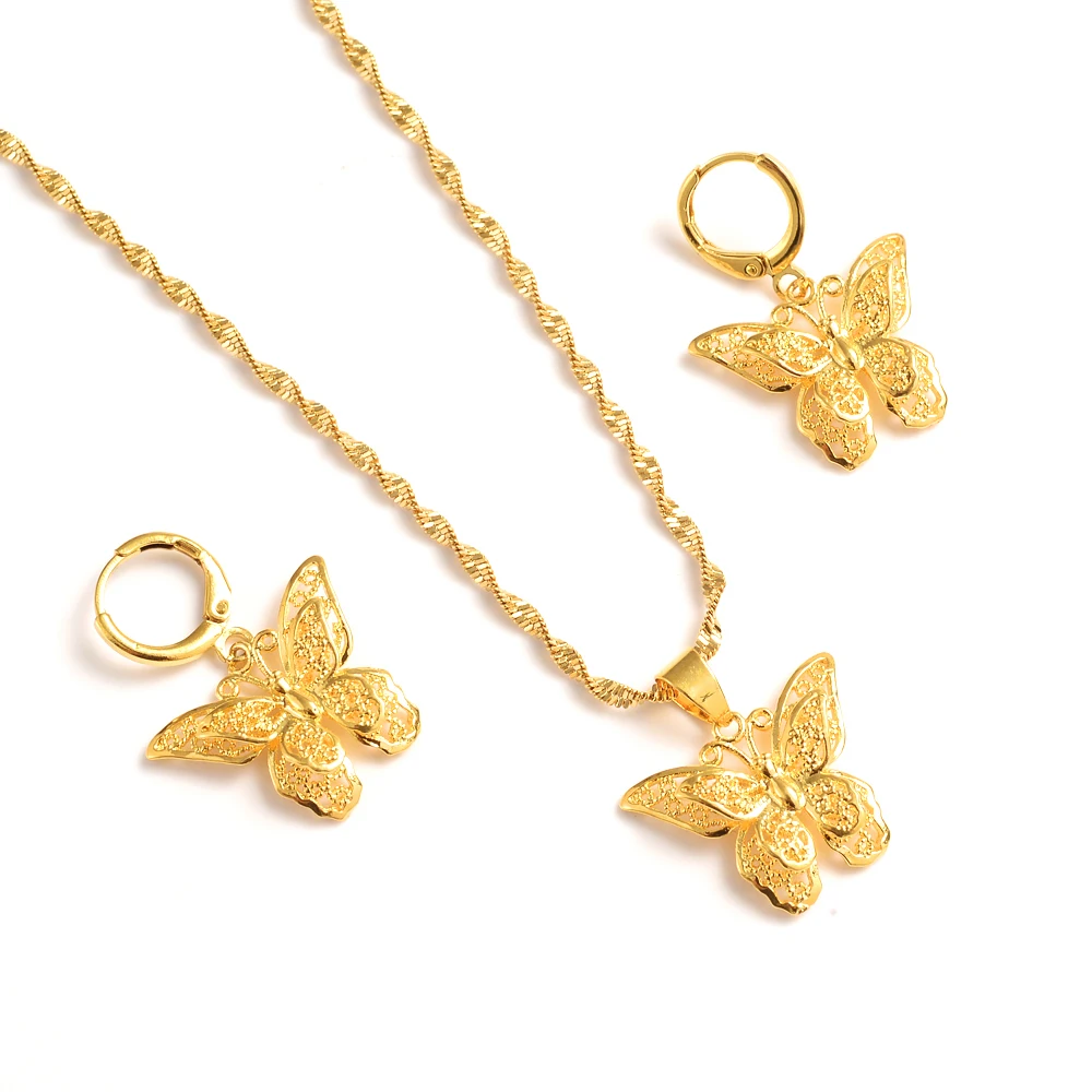 

Animal Butterfly gold Jewelry sets Wedding pendant Necklace Earrings Jewelry Sets necklace earring set for women girls gifts
