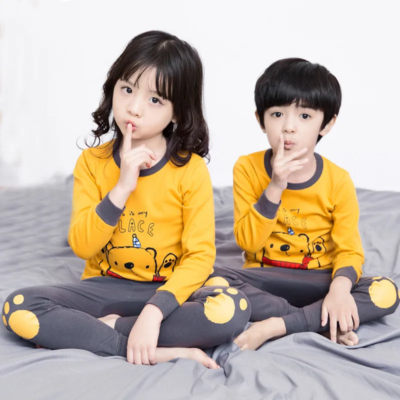 Детские пижамы одежда для сна из 100% хлопка мальчиков и девочек комплекты пижам с